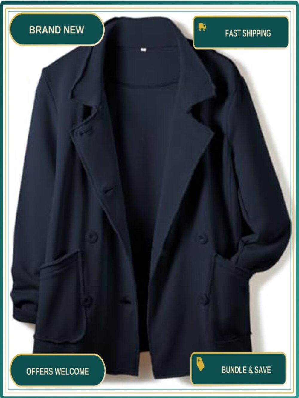 Womens Double Breasted Trench Coat Pea Coat Notch Lapel